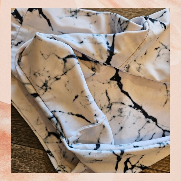 White & Black Marble Two-Piece High-Cut Bikini Swimsuit - Picture 3 of 3